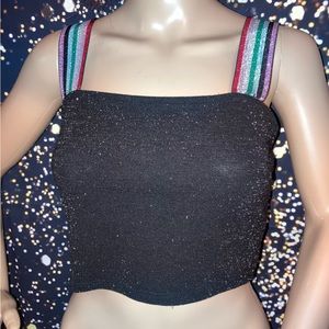 Iris Black Glitter Crop Top with Rainbow Straps